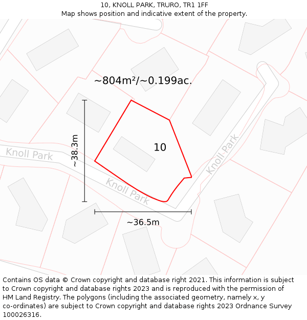 10, KNOLL PARK, TRURO, TR1 1FF: Plot and title map