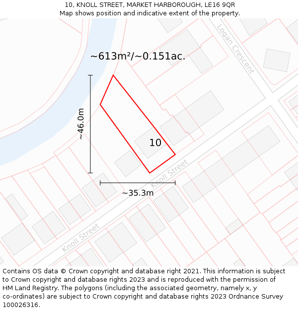 10, KNOLL STREET, MARKET HARBOROUGH, LE16 9QR: Plot and title map