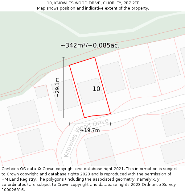 10, KNOWLES WOOD DRIVE, CHORLEY, PR7 2FE: Plot and title map