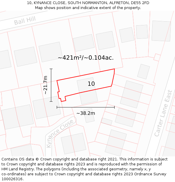 10, KYNANCE CLOSE, SOUTH NORMANTON, ALFRETON, DE55 2FD: Plot and title map