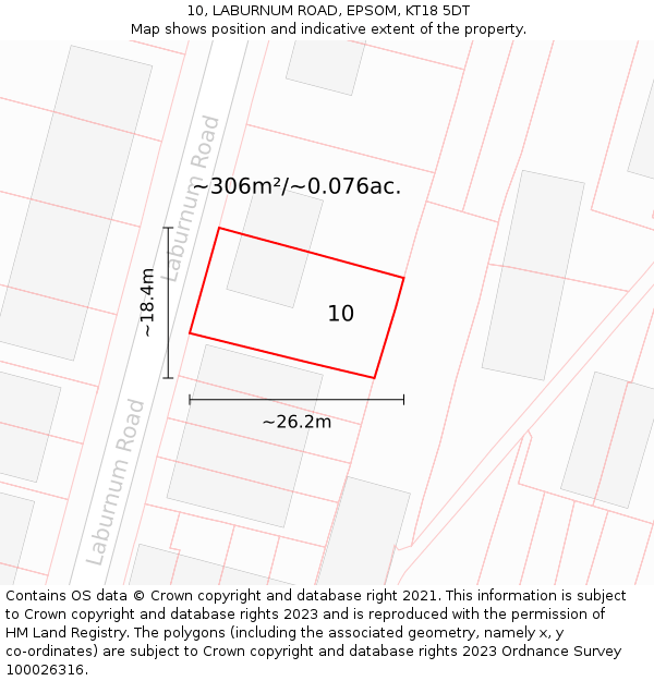 10, LABURNUM ROAD, EPSOM, KT18 5DT: Plot and title map