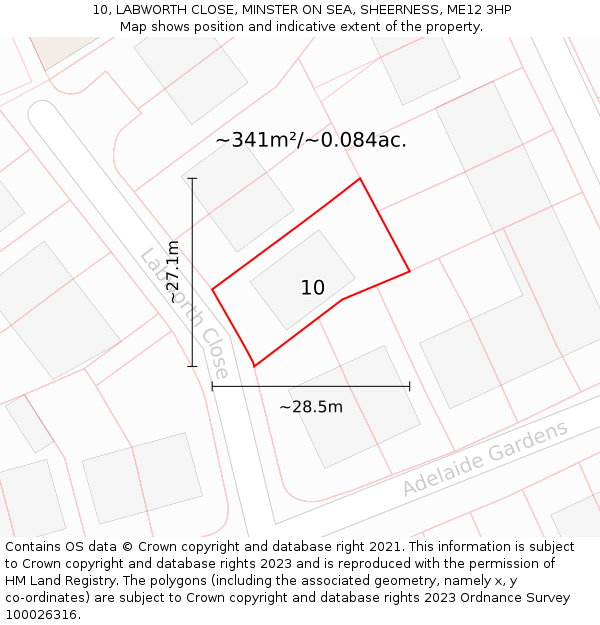 10, LABWORTH CLOSE, MINSTER ON SEA, SHEERNESS, ME12 3HP: Plot and title map