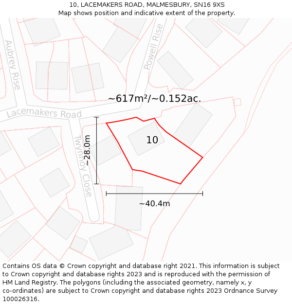 10, LACEMAKERS ROAD, MALMESBURY, SN16 9XS: Plot and title map