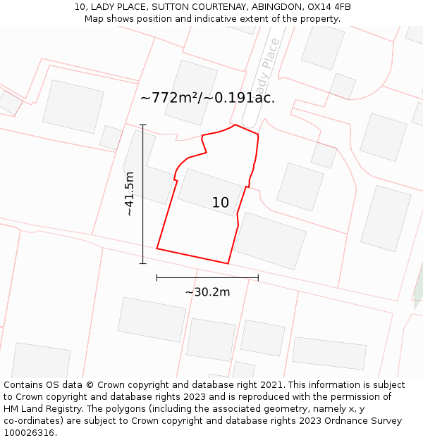 10, LADY PLACE, SUTTON COURTENAY, ABINGDON, OX14 4FB: Plot and title map