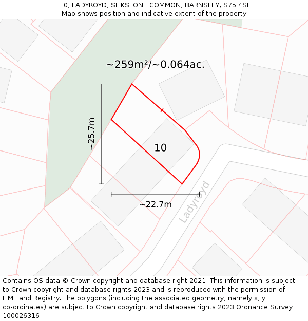 10, LADYROYD, SILKSTONE COMMON, BARNSLEY, S75 4SF: Plot and title map