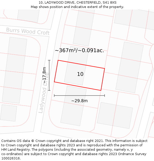 10, LADYWOOD DRIVE, CHESTERFIELD, S41 8XS: Plot and title map