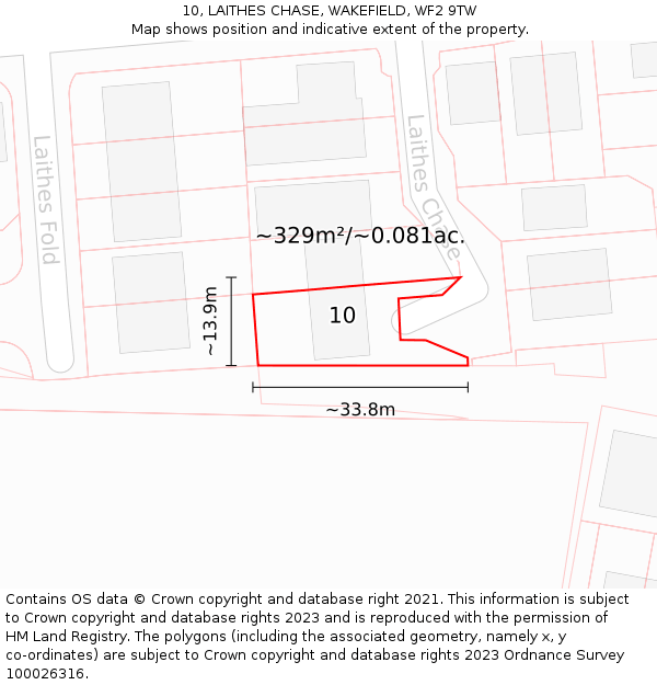 10, LAITHES CHASE, WAKEFIELD, WF2 9TW: Plot and title map