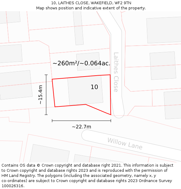 10, LAITHES CLOSE, WAKEFIELD, WF2 9TN: Plot and title map