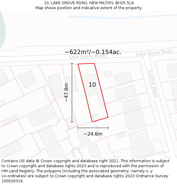 10, LAKE GROVE ROAD, NEW MILTON, BH25 5LA: Plot and title map