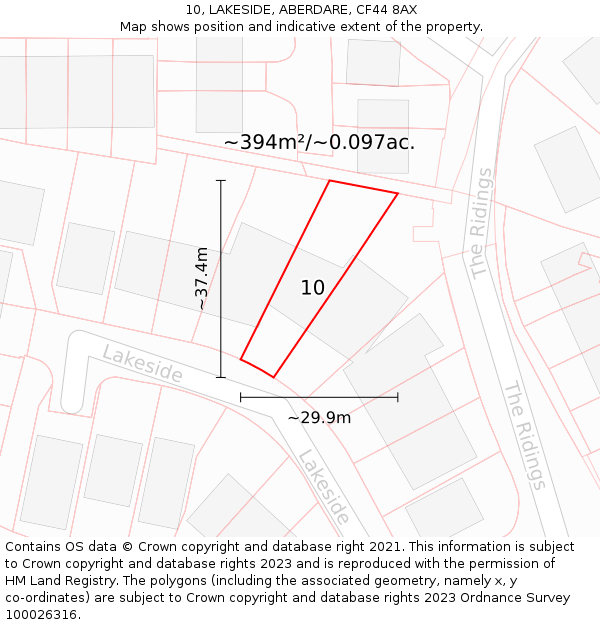 10, LAKESIDE, ABERDARE, CF44 8AX: Plot and title map