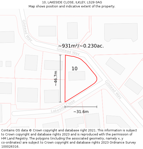 10, LAKESIDE CLOSE, ILKLEY, LS29 0AG: Plot and title map