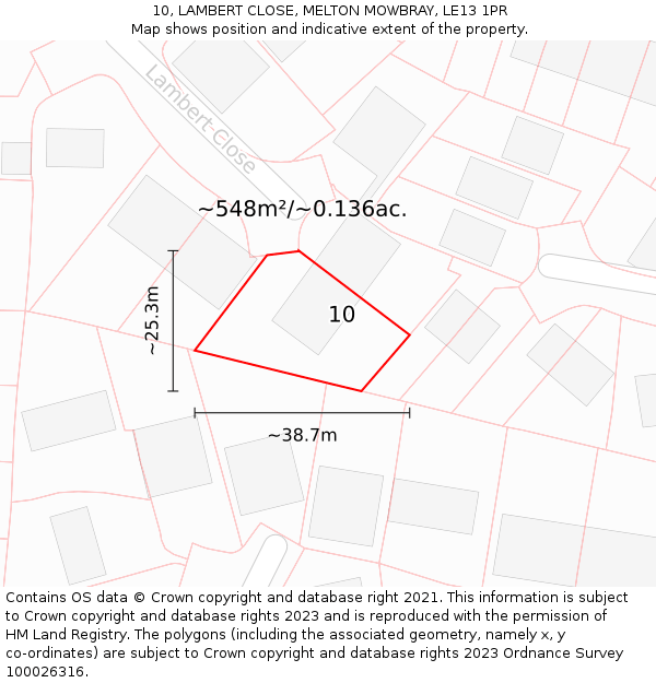 10, LAMBERT CLOSE, MELTON MOWBRAY, LE13 1PR: Plot and title map