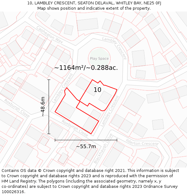 10, LAMBLEY CRESCENT, SEATON DELAVAL, WHITLEY BAY, NE25 0FJ: Plot and title map