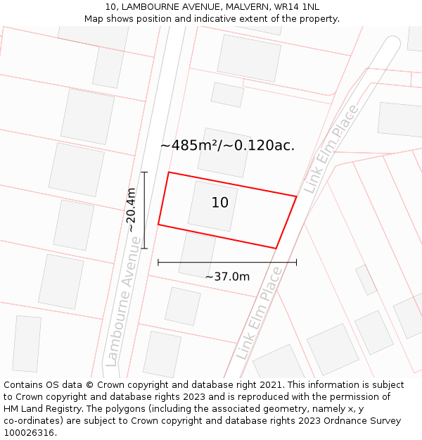 10, LAMBOURNE AVENUE, MALVERN, WR14 1NL: Plot and title map