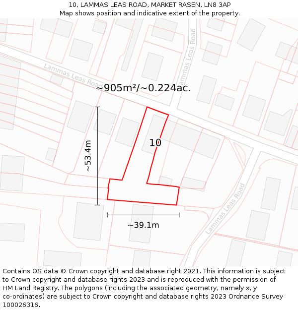 10, LAMMAS LEAS ROAD, MARKET RASEN, LN8 3AP: Plot and title map