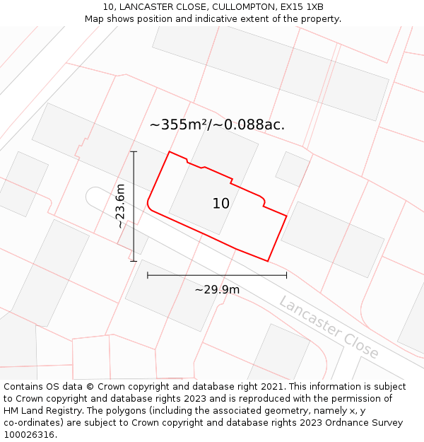 10, LANCASTER CLOSE, CULLOMPTON, EX15 1XB: Plot and title map