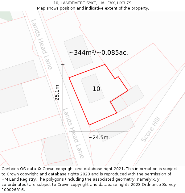 10, LANDEMERE SYKE, HALIFAX, HX3 7SJ: Plot and title map