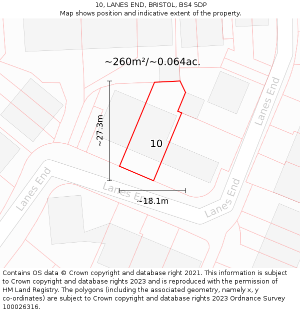 10, LANES END, BRISTOL, BS4 5DP: Plot and title map