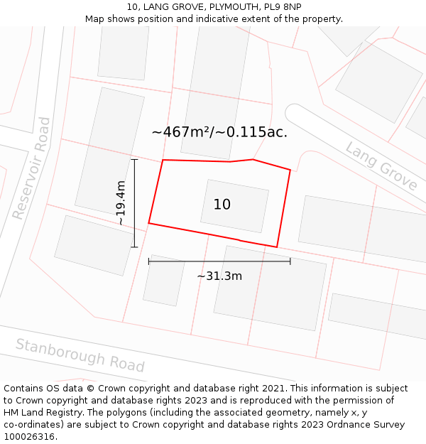 10, LANG GROVE, PLYMOUTH, PL9 8NP: Plot and title map