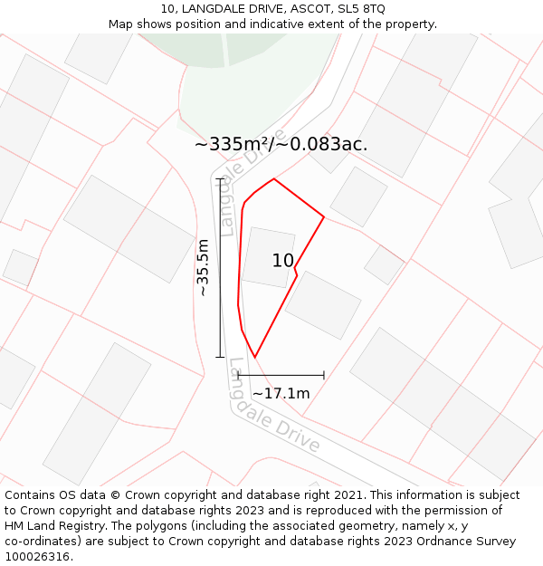 10, LANGDALE DRIVE, ASCOT, SL5 8TQ: Plot and title map