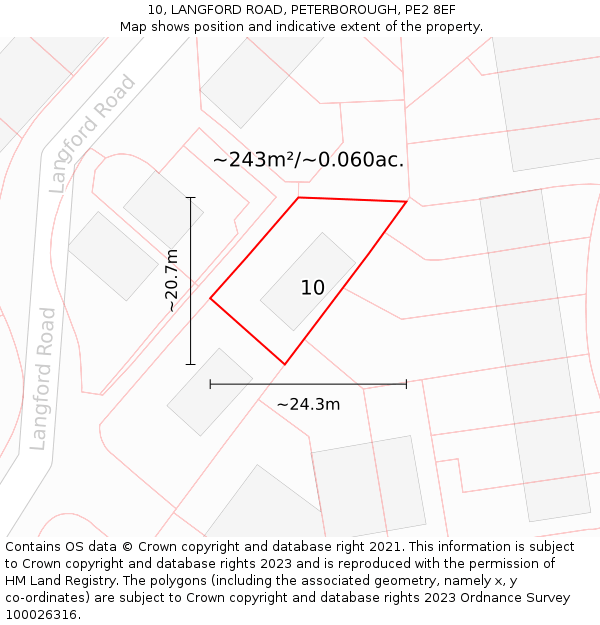 10, LANGFORD ROAD, PETERBOROUGH, PE2 8EF: Plot and title map