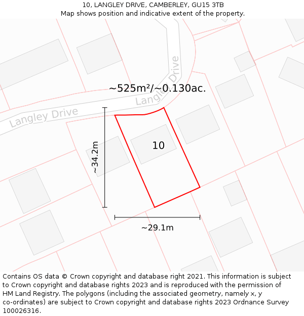 10, LANGLEY DRIVE, CAMBERLEY, GU15 3TB: Plot and title map