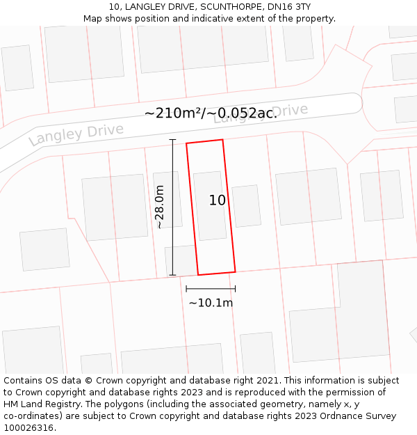 10, LANGLEY DRIVE, SCUNTHORPE, DN16 3TY: Plot and title map