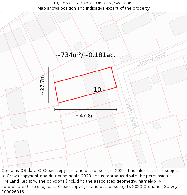 10, LANGLEY ROAD, LONDON, SW19 3NZ: Plot and title map