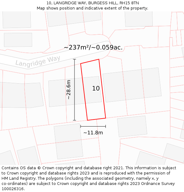 10, LANGRIDGE WAY, BURGESS HILL, RH15 8TN: Plot and title map