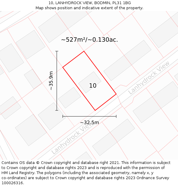 10, LANHYDROCK VIEW, BODMIN, PL31 1BG: Plot and title map