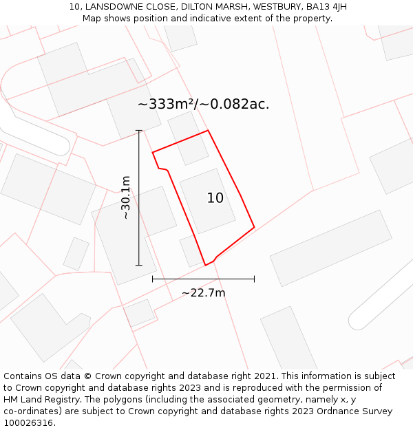 10, LANSDOWNE CLOSE, DILTON MARSH, WESTBURY, BA13 4JH: Plot and title map