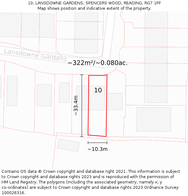 10, LANSDOWNE GARDENS, SPENCERS WOOD, READING, RG7 1PF: Plot and title map