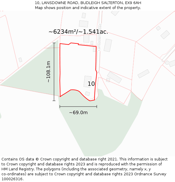 10, LANSDOWNE ROAD, BUDLEIGH SALTERTON, EX9 6AH: Plot and title map