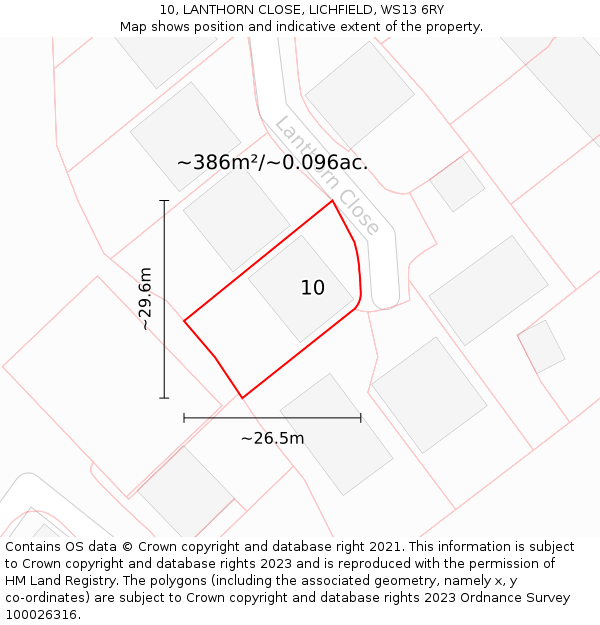 10, LANTHORN CLOSE, LICHFIELD, WS13 6RY: Plot and title map