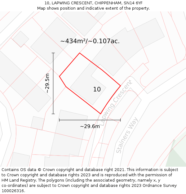 10, LAPWING CRESCENT, CHIPPENHAM, SN14 6YF: Plot and title map