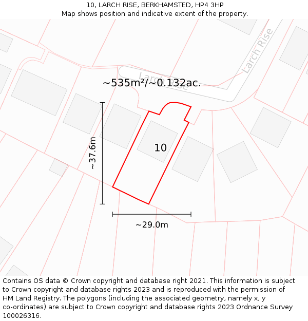 10, LARCH RISE, BERKHAMSTED, HP4 3HP: Plot and title map
