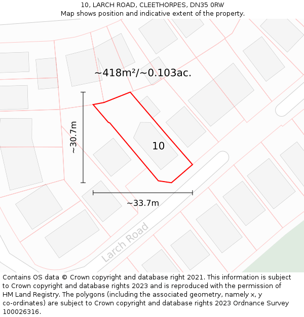 10, LARCH ROAD, CLEETHORPES, DN35 0RW: Plot and title map