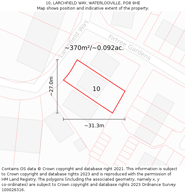 10, LARCHFIELD WAY, WATERLOOVILLE, PO8 9HE: Plot and title map