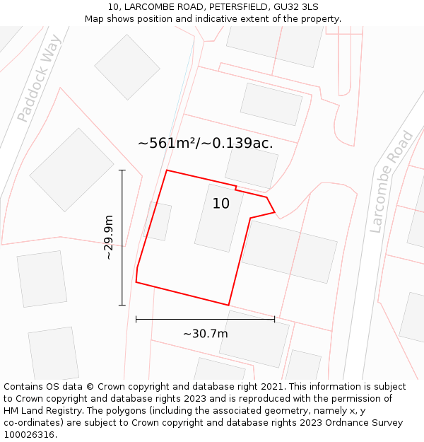 10, LARCOMBE ROAD, PETERSFIELD, GU32 3LS: Plot and title map