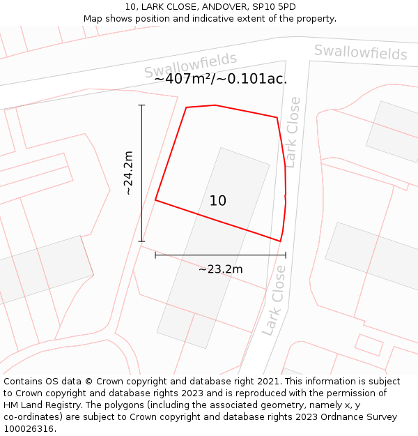 10, LARK CLOSE, ANDOVER, SP10 5PD: Plot and title map