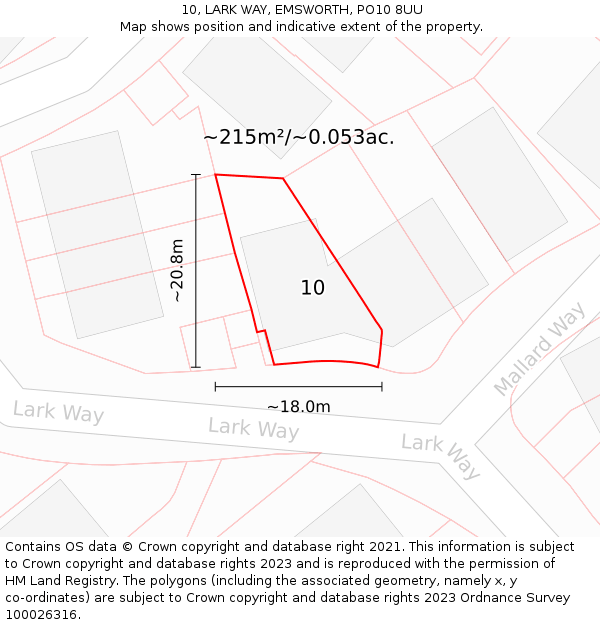 10, LARK WAY, EMSWORTH, PO10 8UU: Plot and title map