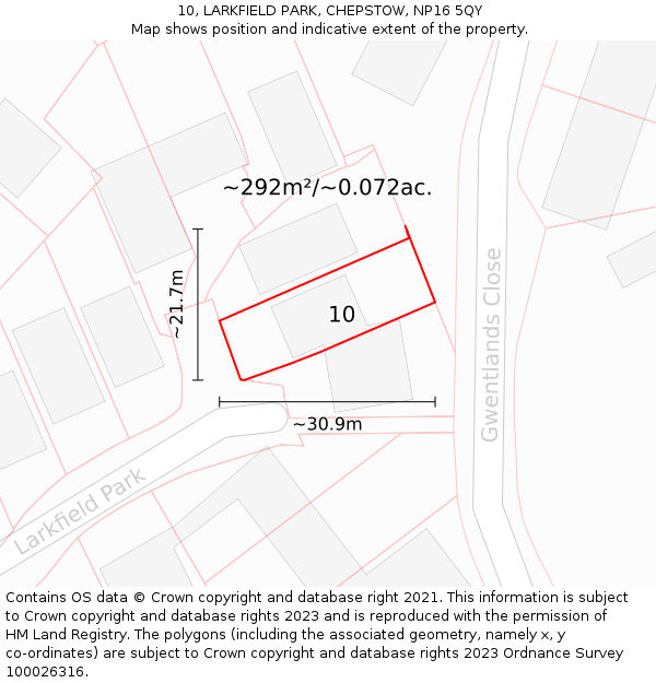 10, LARKFIELD PARK, CHEPSTOW, NP16 5QY: Plot and title map