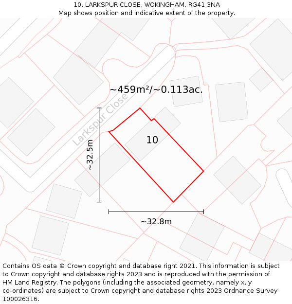 10, LARKSPUR CLOSE, WOKINGHAM, RG41 3NA: Plot and title map