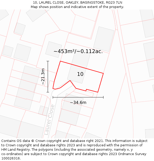 10, LAUREL CLOSE, OAKLEY, BASINGSTOKE, RG23 7LN: Plot and title map