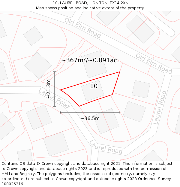 10, LAUREL ROAD, HONITON, EX14 2XN: Plot and title map