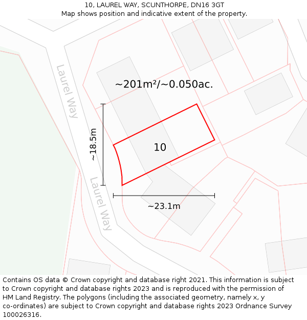 10, LAUREL WAY, SCUNTHORPE, DN16 3GT: Plot and title map