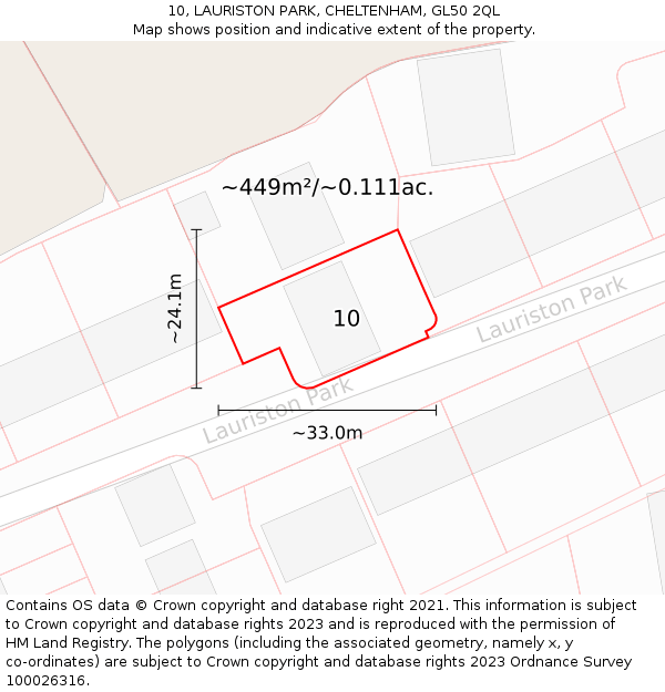 10, LAURISTON PARK, CHELTENHAM, GL50 2QL: Plot and title map