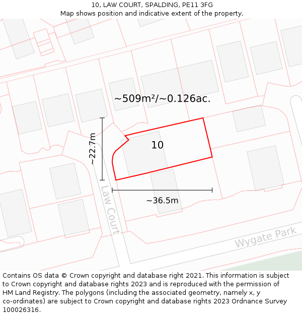 10, LAW COURT, SPALDING, PE11 3FG: Plot and title map