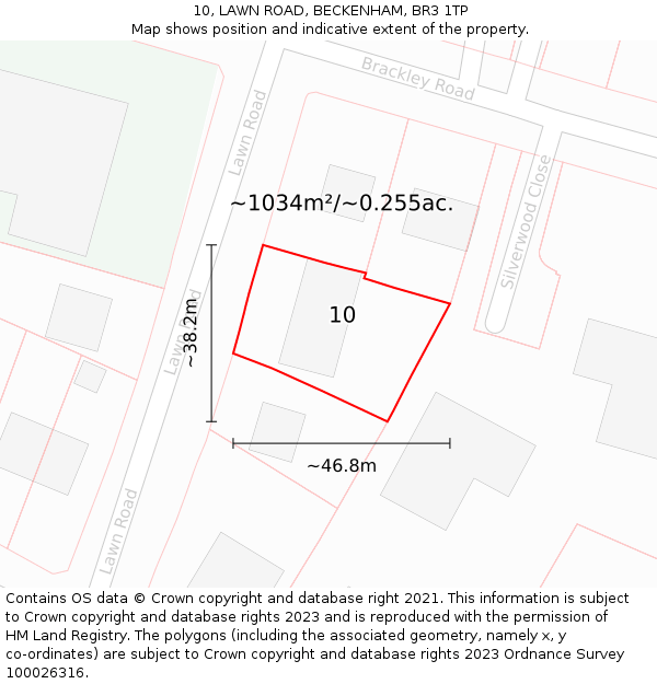 10, LAWN ROAD, BECKENHAM, BR3 1TP: Plot and title map
