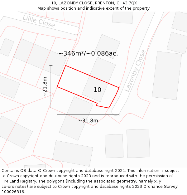 10, LAZONBY CLOSE, PRENTON, CH43 7QX: Plot and title map